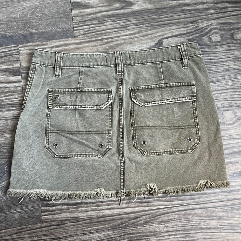 Free People Army Green Raw Hem Distressed Denim Cargo Mini Skirt - Picture 9 of 10
